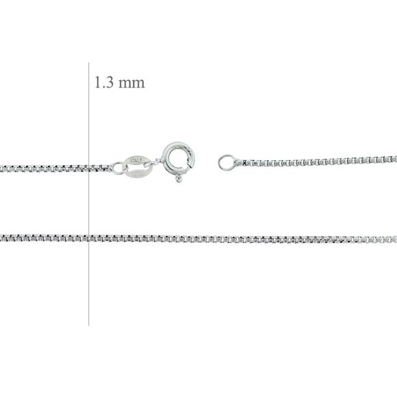 925 Sterling Silver Round Box Chain Necklace 1.3 mm Made In Italy - Picture 3 of 3